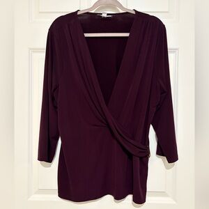 Charter Club Eggplant 3/4 Sleeve Wrap Blouse